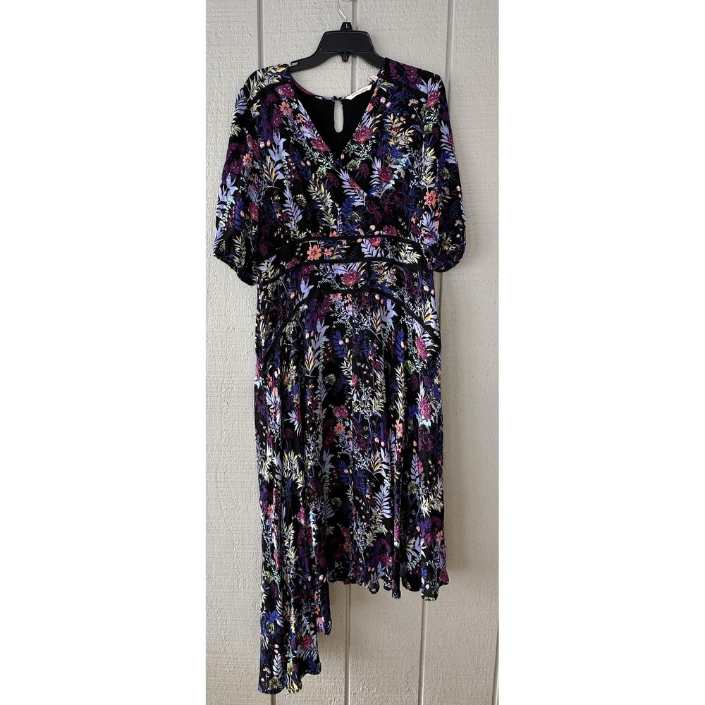Soft Surroundings Dress‎ Womens 14 Floral Wrap Fit & Flare Asym Hem Short Sleeve